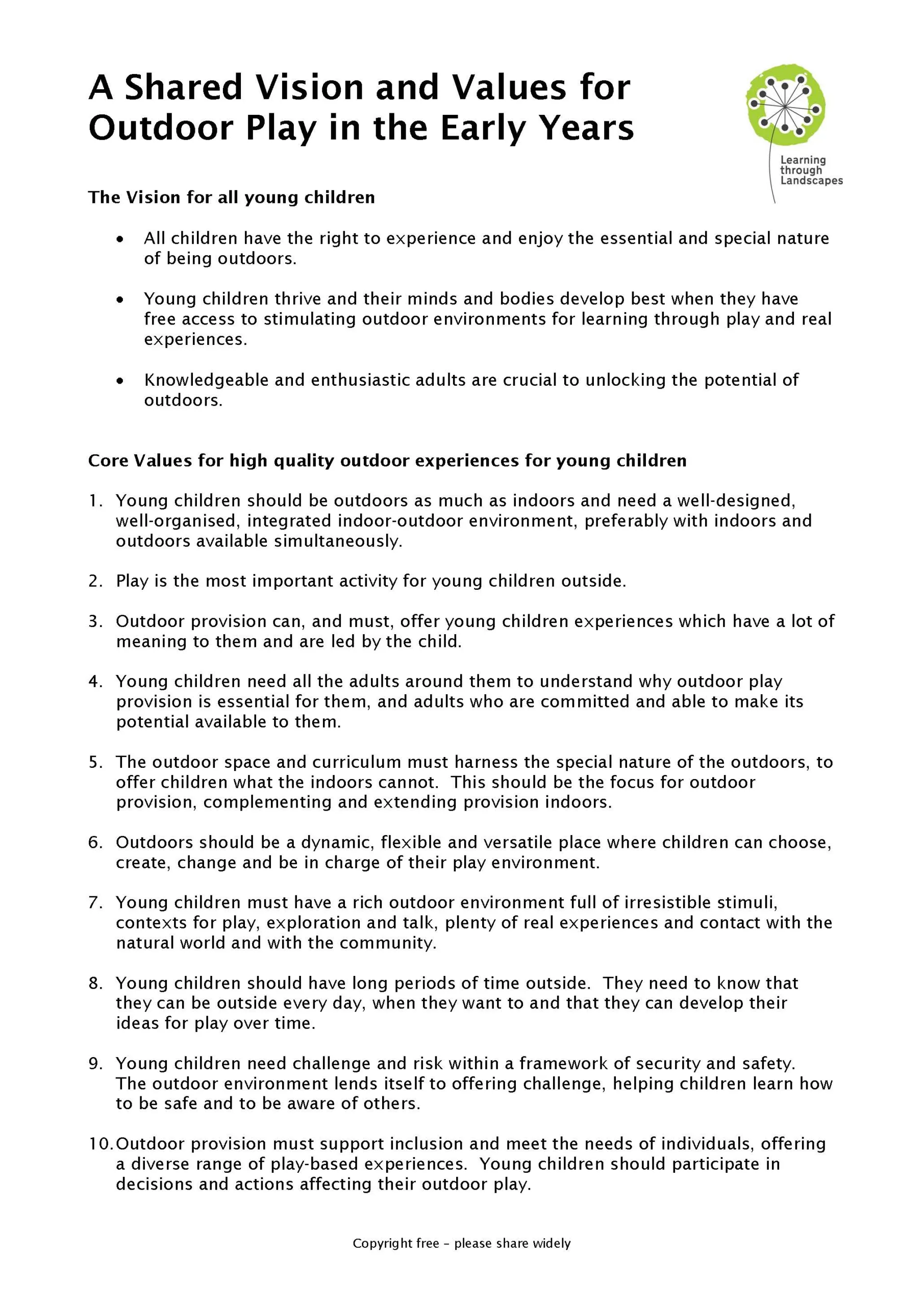 A Vision and Values for Early Years Outdoors