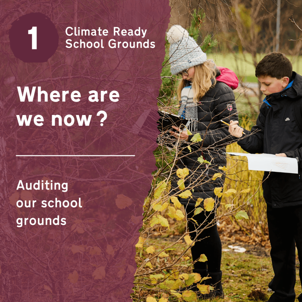 'Where are we now? Auditing our school grounds' is the first in a series of four workshops produced for the Climate Ready School Grounds project. These workshops are designed to help schools adapt their outdoor spaces to mitigate the impacts of climate change, focussing on six technical areas.To download the School Grounds Climate Survey, guidance on the technical areas, and the additional resources you'll need to complete this workshop with your pupils, visit our Climate Ready School Grounds page.