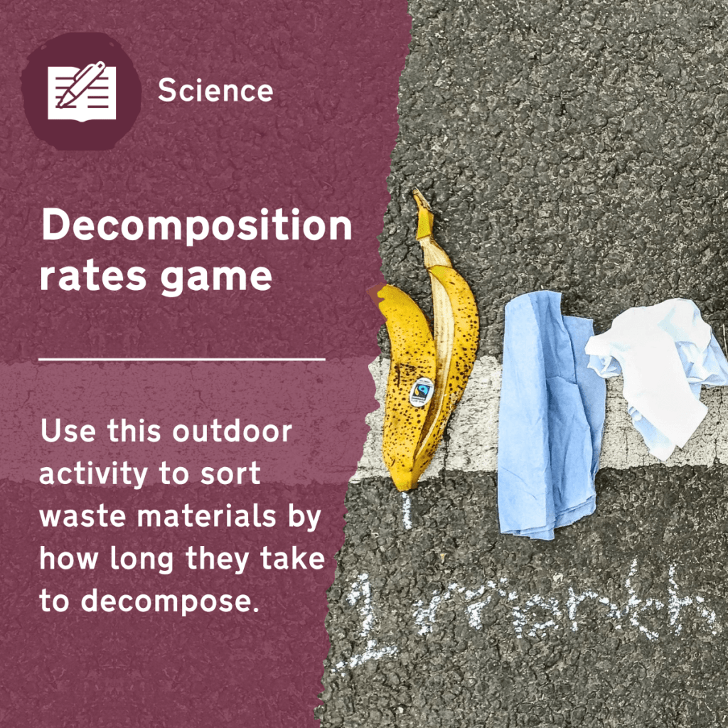 Use this primary science activity to sort waste materials by how long they take to decompose. This outdoor lesson idea can provide a springboard for a variety of related learning outcomes in maths and language too.