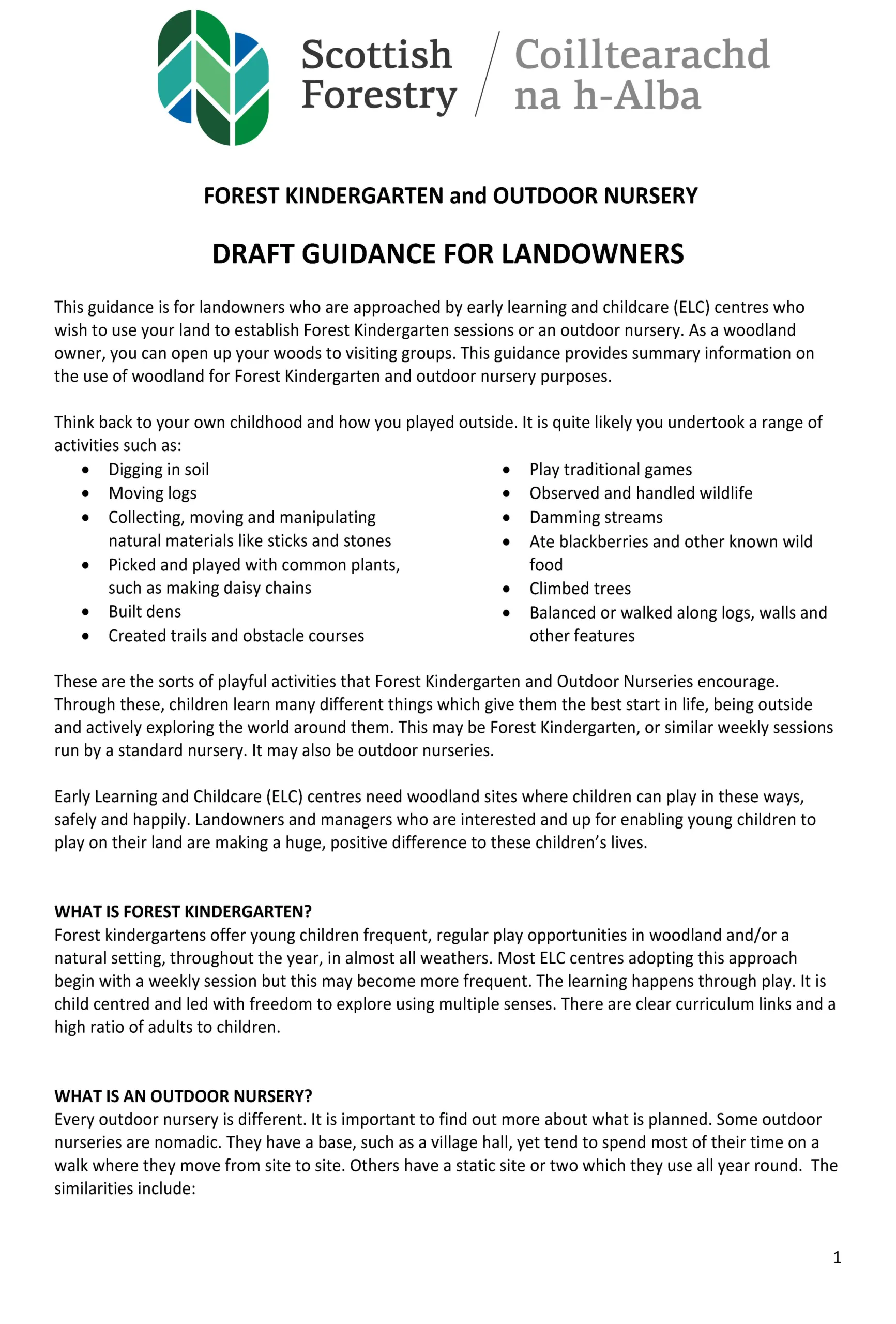 Forest Kindergarten – Guidance for Landowners