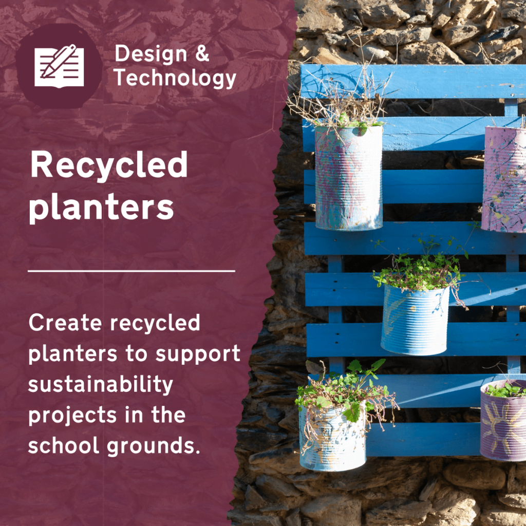 Use this primary design and technology activity to plan and create your own recycled planter. This outdoor lesson idea allows pupils to get creative and select appropriate materials, and also links to biodiversity and sustainability projects.