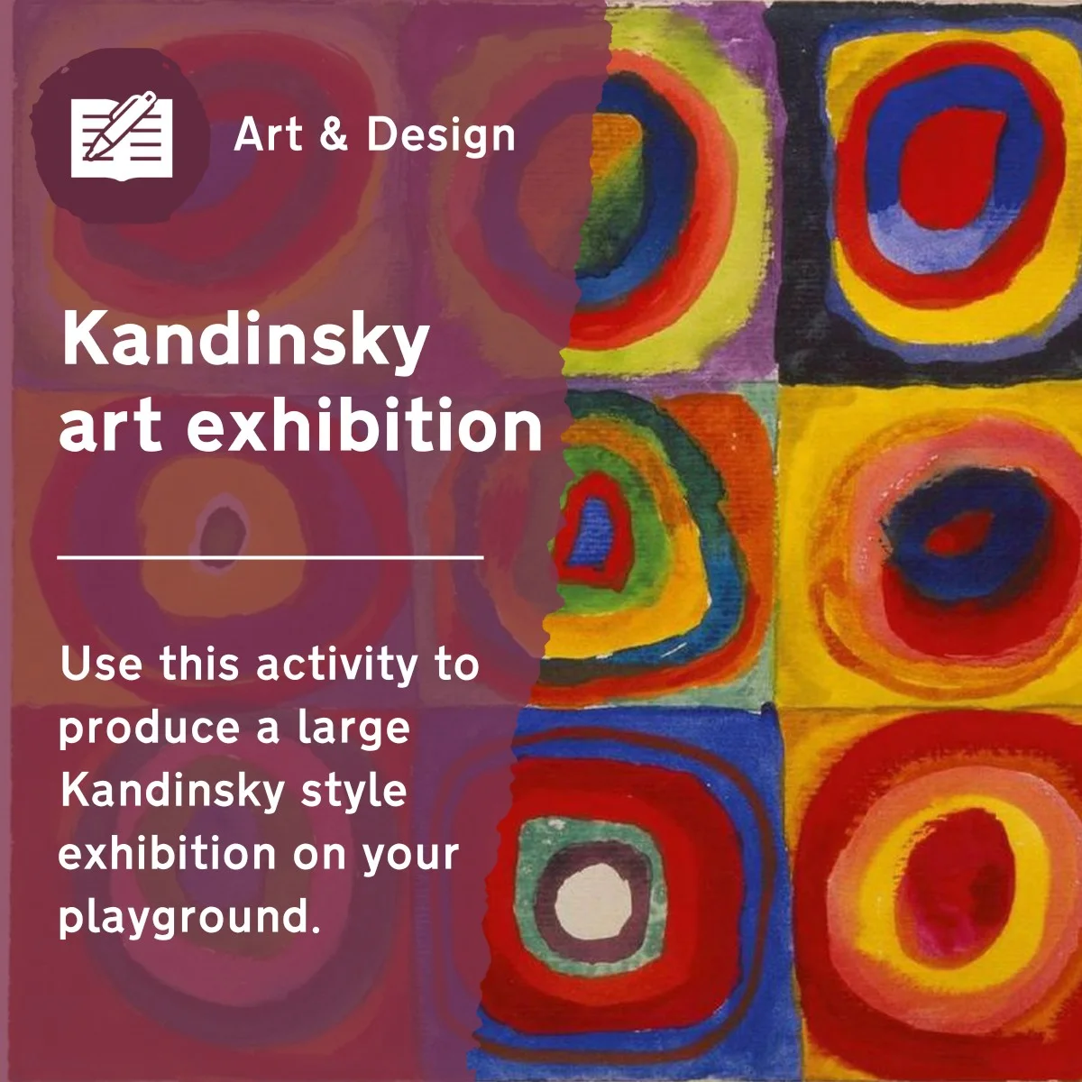 Use this primary art activity to produce a large Kandinsky style exhibition on your playground. This outdoor lesson idea will encourage creativity and team work to learn about a famous abstract artist.
