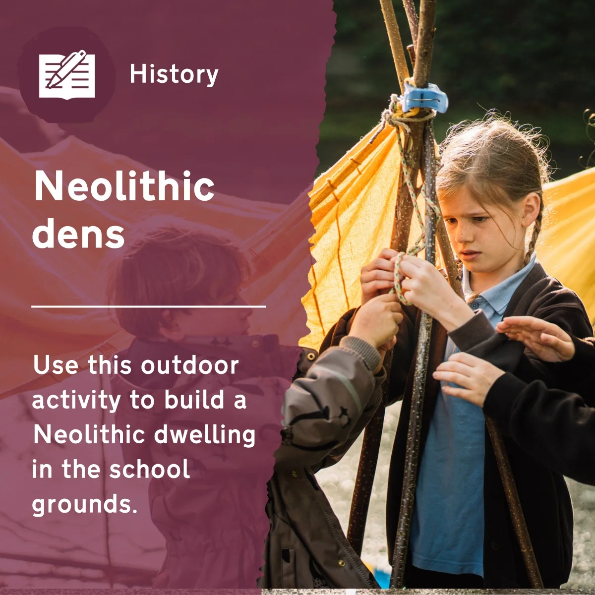 Use this primary history activity to support understanding of living in the Neolithic period. This outdoor lesson idea encourages pupils to draw on their knowledge and creativity to build Neolithic dwellings in the school grounds.