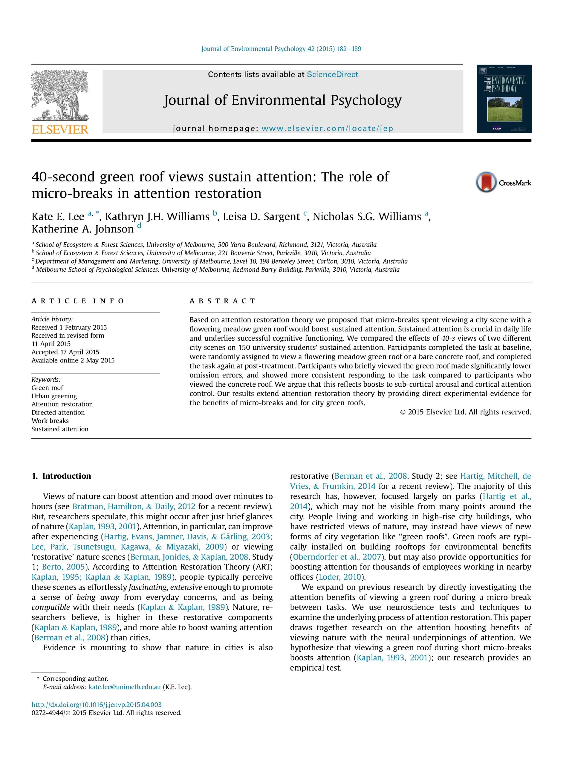 40-Second Green Roof Views Sustain Attention: The Role of Micro-breaks in Attention Restoration