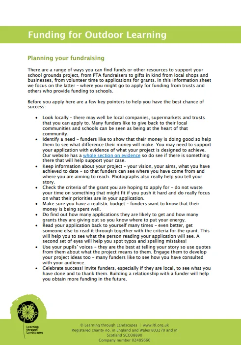 Funding for outdoor learning